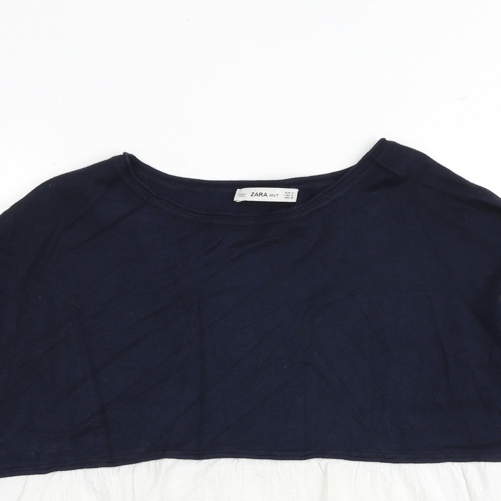 Zara Womens Multicoloured 100% Cotton Basic Blouse Size S Round Neck