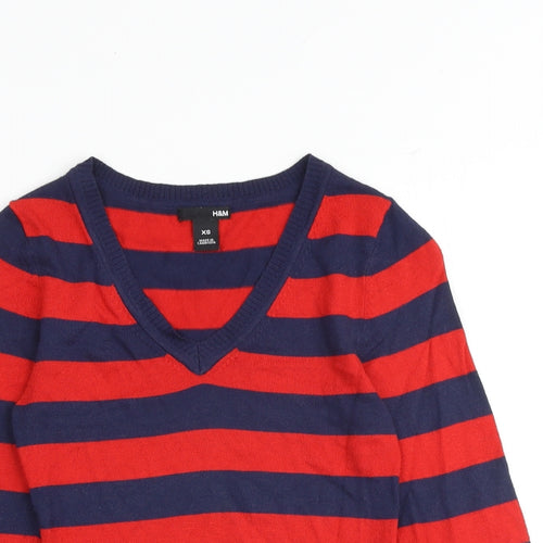 H&M Womens Multicoloured V-Neck Striped Acrylic Pullover Jumper Size XS
