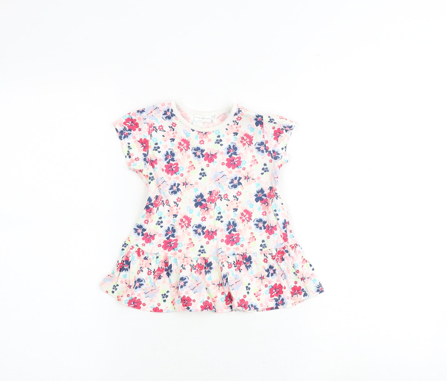 NEXT Baby Multicoloured Floral 100% Cotton T-Shirt Dress Size 12-18 Months Crew Neck Snap
