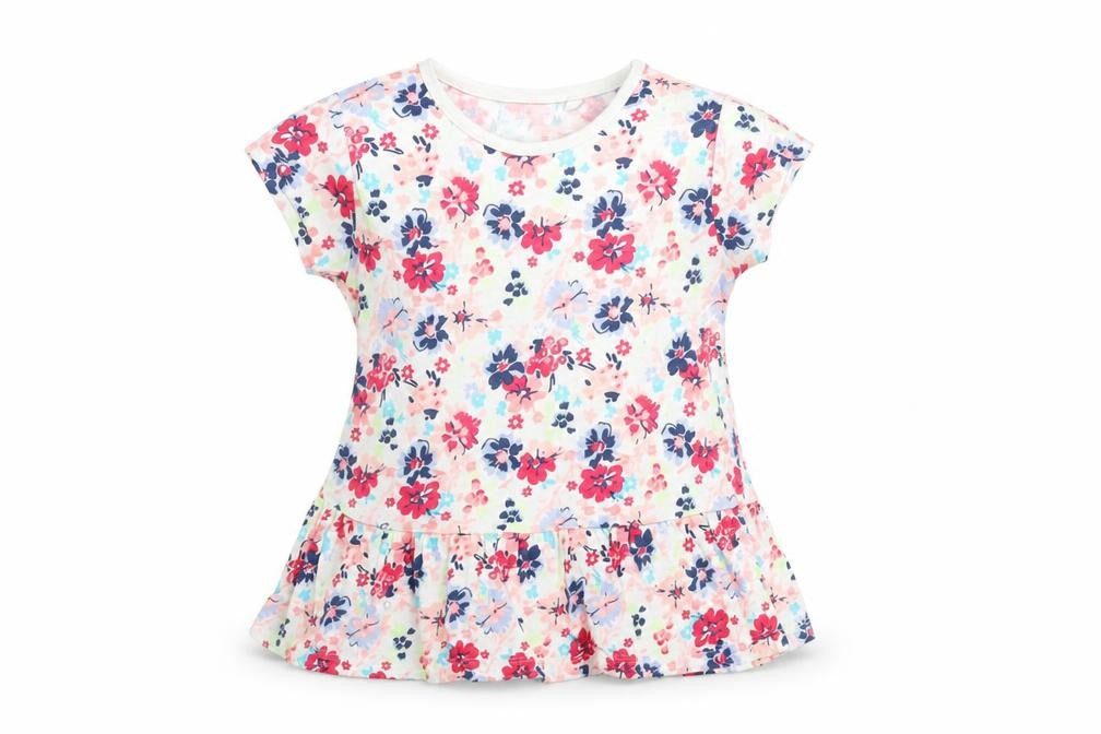 NEXT Baby Multicoloured Floral 100% Cotton T-Shirt Dress Size 12-18 Months Crew Neck Snap