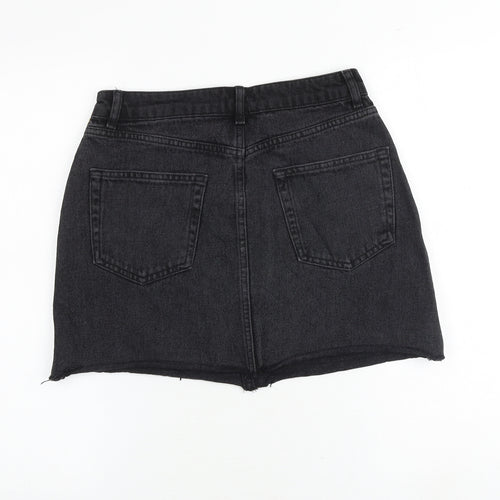 Denim & Co. Womens Black Herringbone Cotton Mini Skirt Size 10 Zip