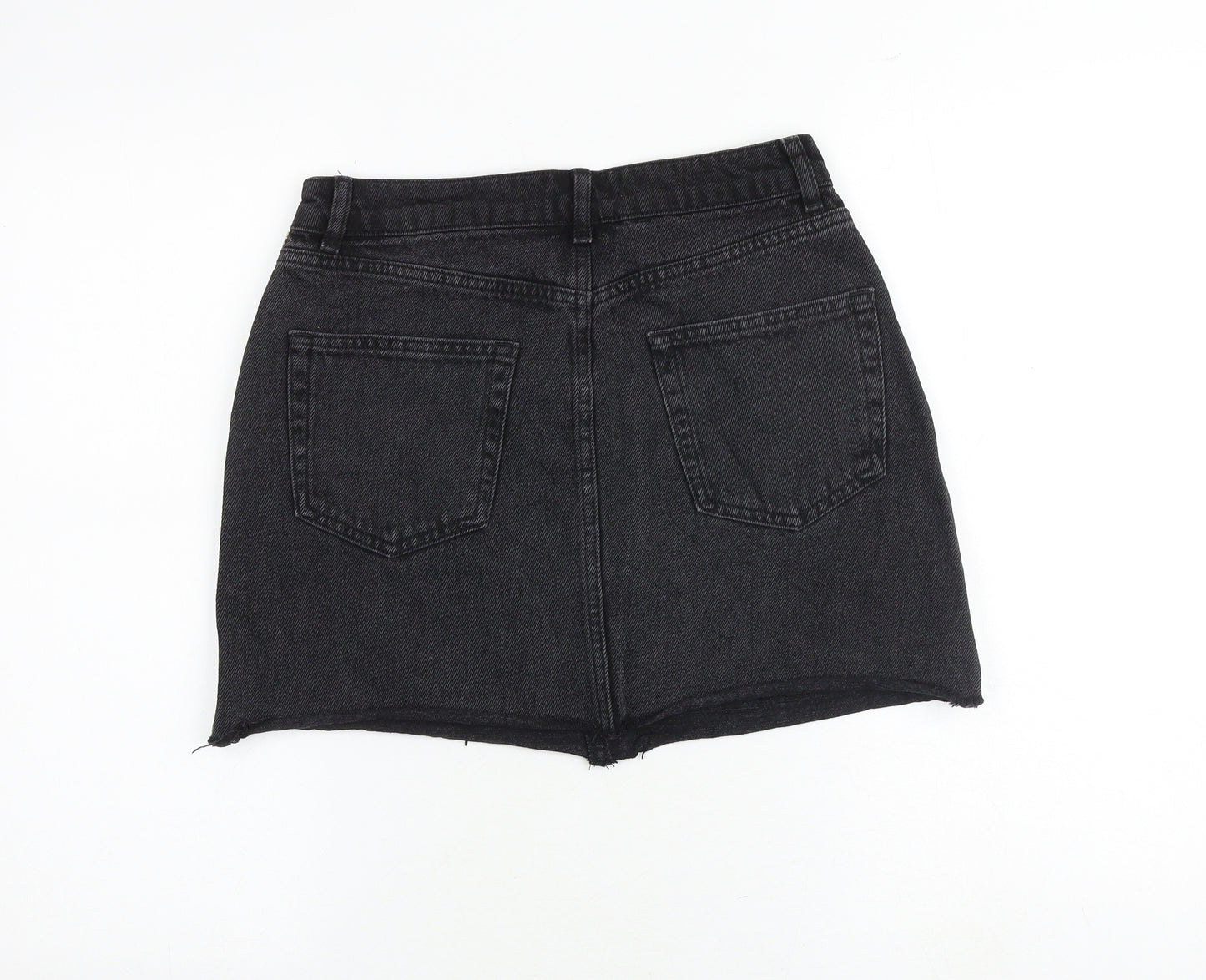Denim & Co. Womens Black Herringbone Cotton Mini Skirt Size 10 Zip