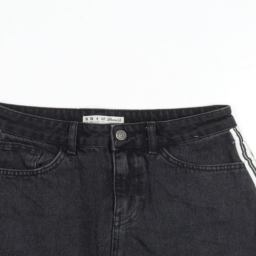 Denim & Co. Womens Black Herringbone Cotton Mini Skirt Size 10 Zip