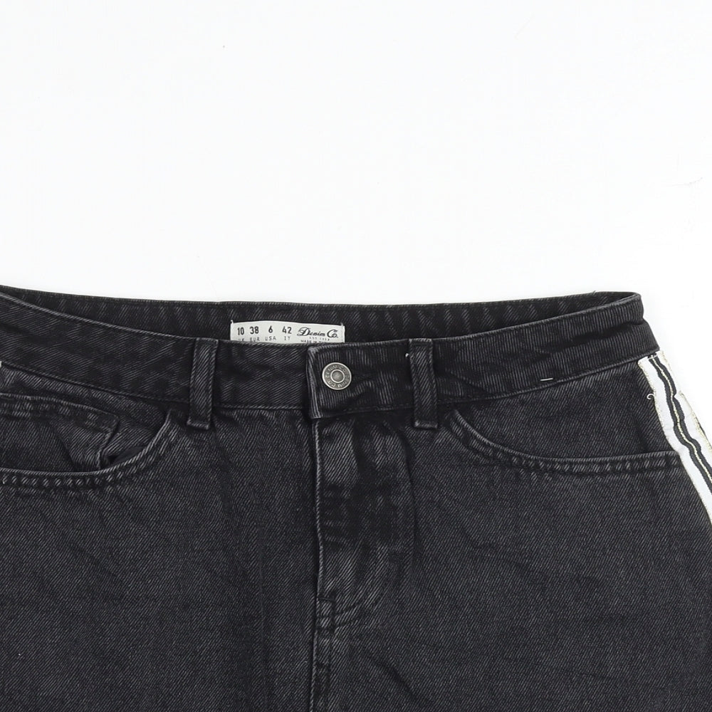 Denim & Co. Womens Black Herringbone Cotton Mini Skirt Size 10 Zip