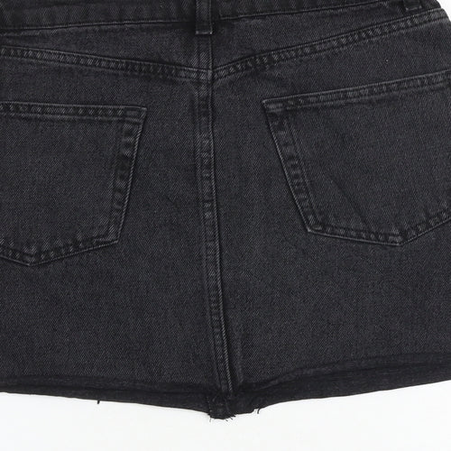 Denim & Co. Womens Black Herringbone Cotton Mini Skirt Size 10 Zip