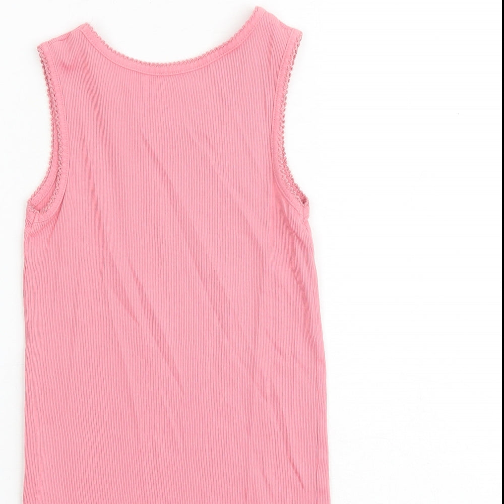 Nutmeg Girls Pink Cotton Basic Tank Size 10-11 Years Round Neck Pullover