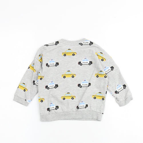 H&M Baby Grey Geometric Cotton Pullover Casual Size 9-12 Months Crew Neck Snap - Car Print