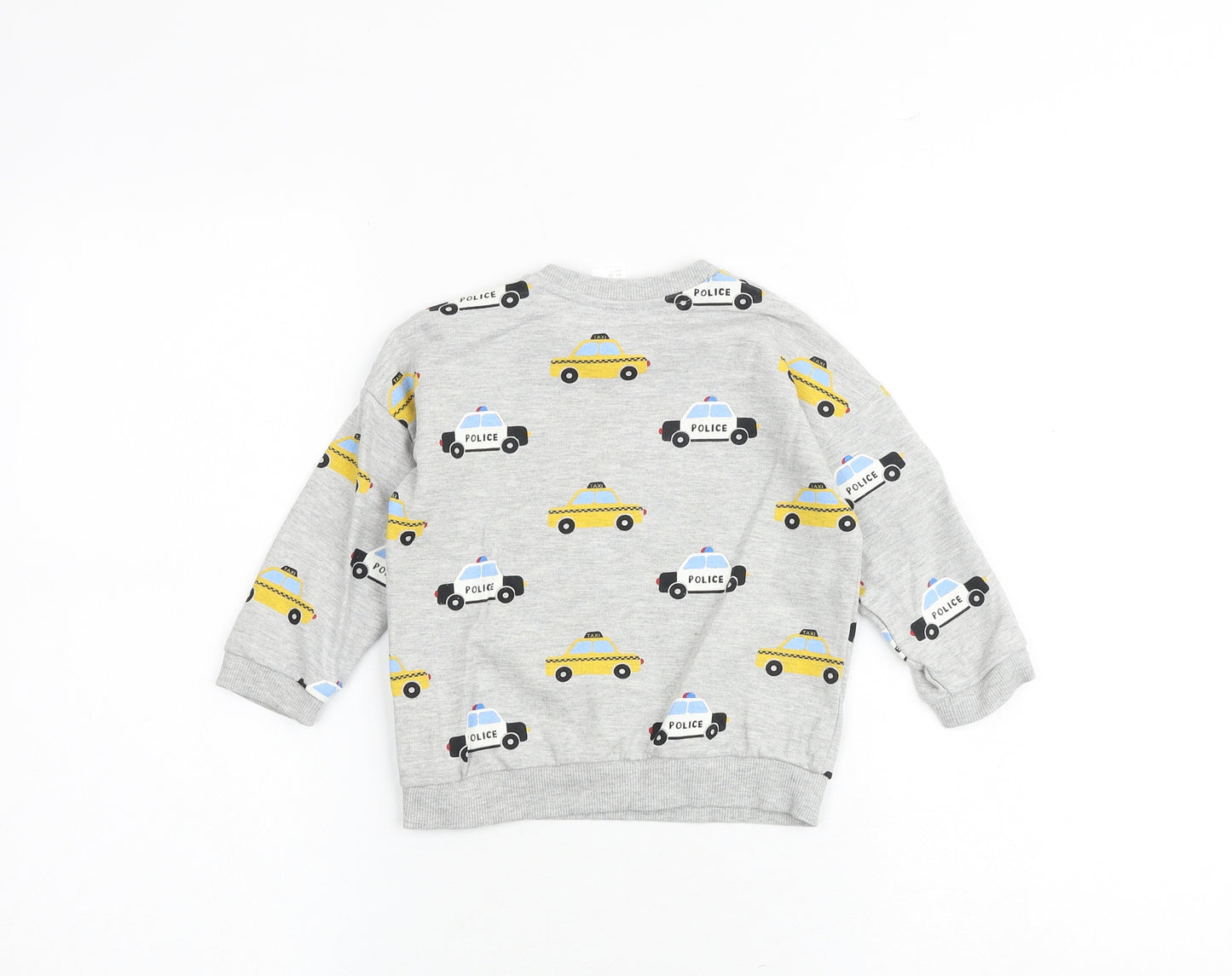 H&M Baby Grey Geometric Cotton Pullover Casual Size 9-12 Months Crew Neck Snap - Car Print