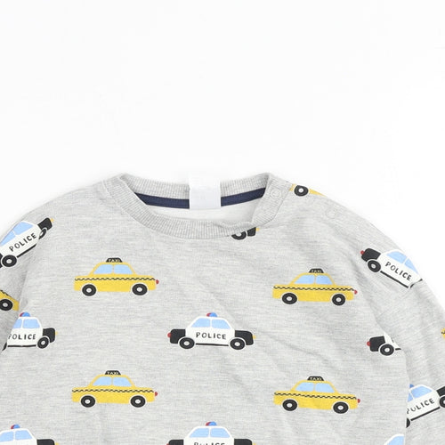 H&M Baby Grey Geometric Cotton Pullover Casual Size 9-12 Months Crew Neck Snap - Car Print