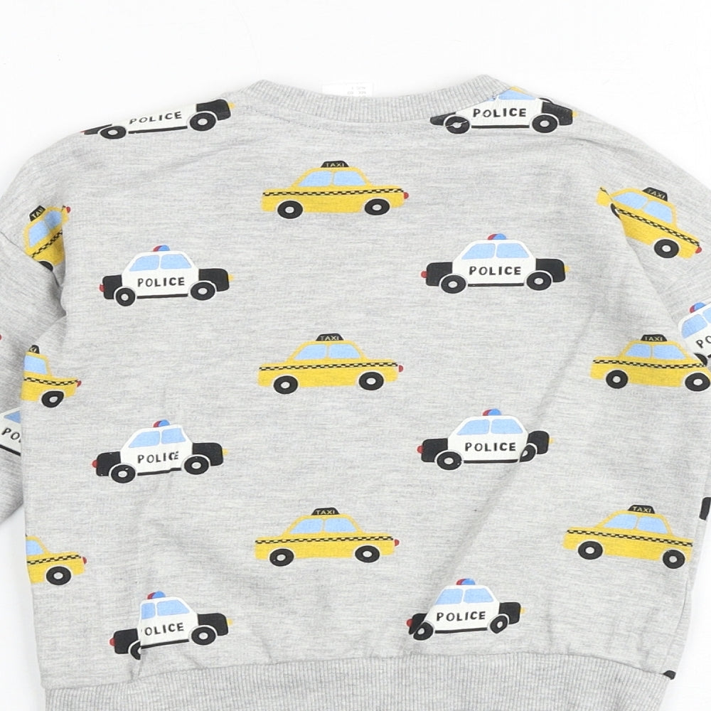 H&M Baby Grey Geometric Cotton Pullover Casual Size 9-12 Months Crew Neck Snap - Car Print