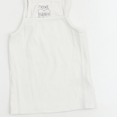 NEXT Girls White Cotton Basic Tank Size 4 Years Square Neck Pullover