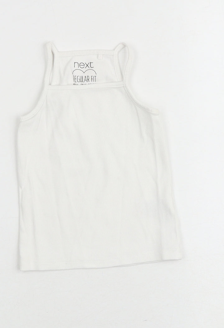 NEXT Girls White Cotton Basic Tank Size 4 Years Square Neck Pullover