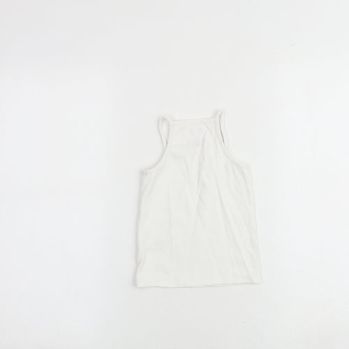 NEXT Girls White Cotton Basic Tank Size 4 Years Square Neck Pullover