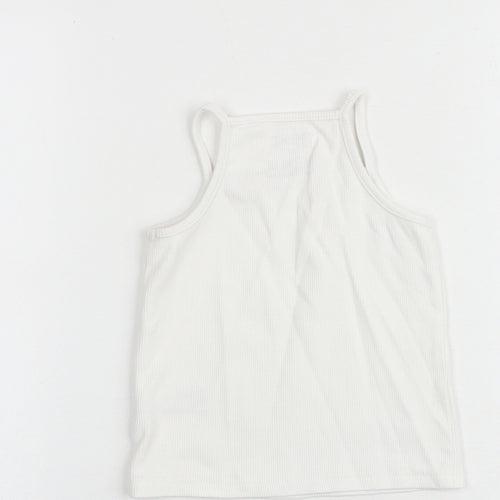 NEXT Girls White Cotton Basic Tank Size 4 Years Square Neck Pullover