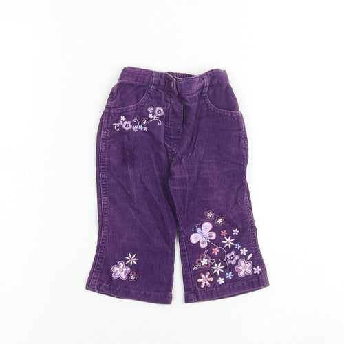 Mothercare Baby Purple 100% Cotton Capri Trousers Size 6-9 Months Zip - Floral Detail