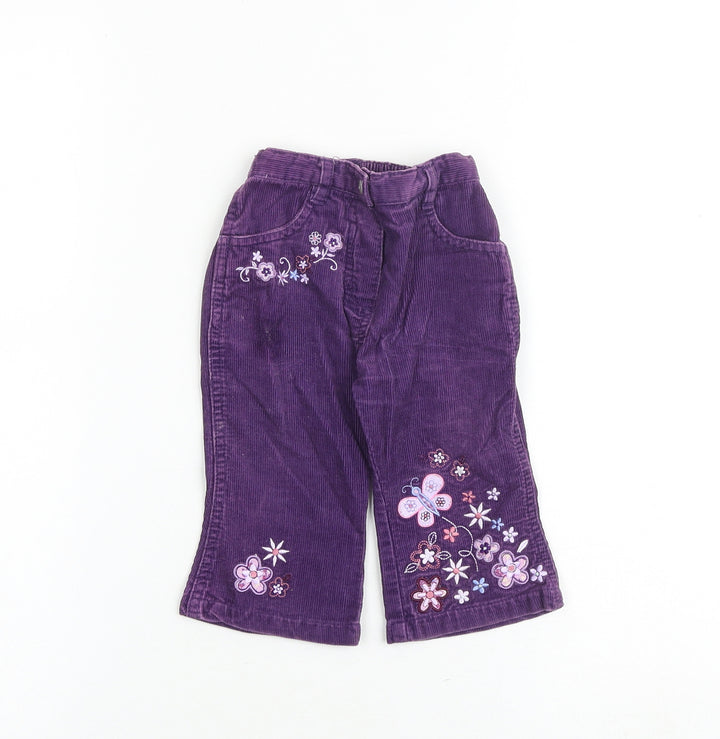 Mothercare Baby Purple 100% Cotton Capri Trousers Size 6-9 Months Zip - Floral Detail