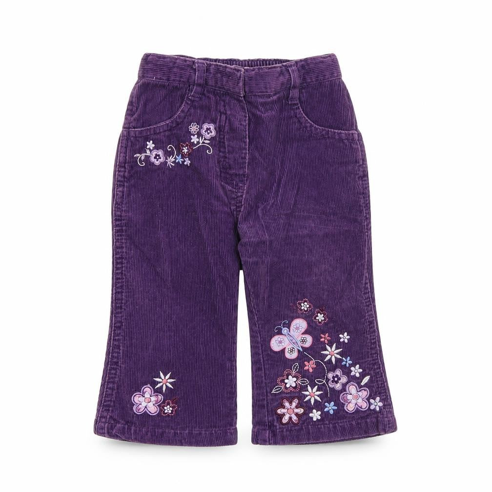Mothercare Baby Purple 100% Cotton Capri Trousers Size 6-9 Months Zip - Floral Detail