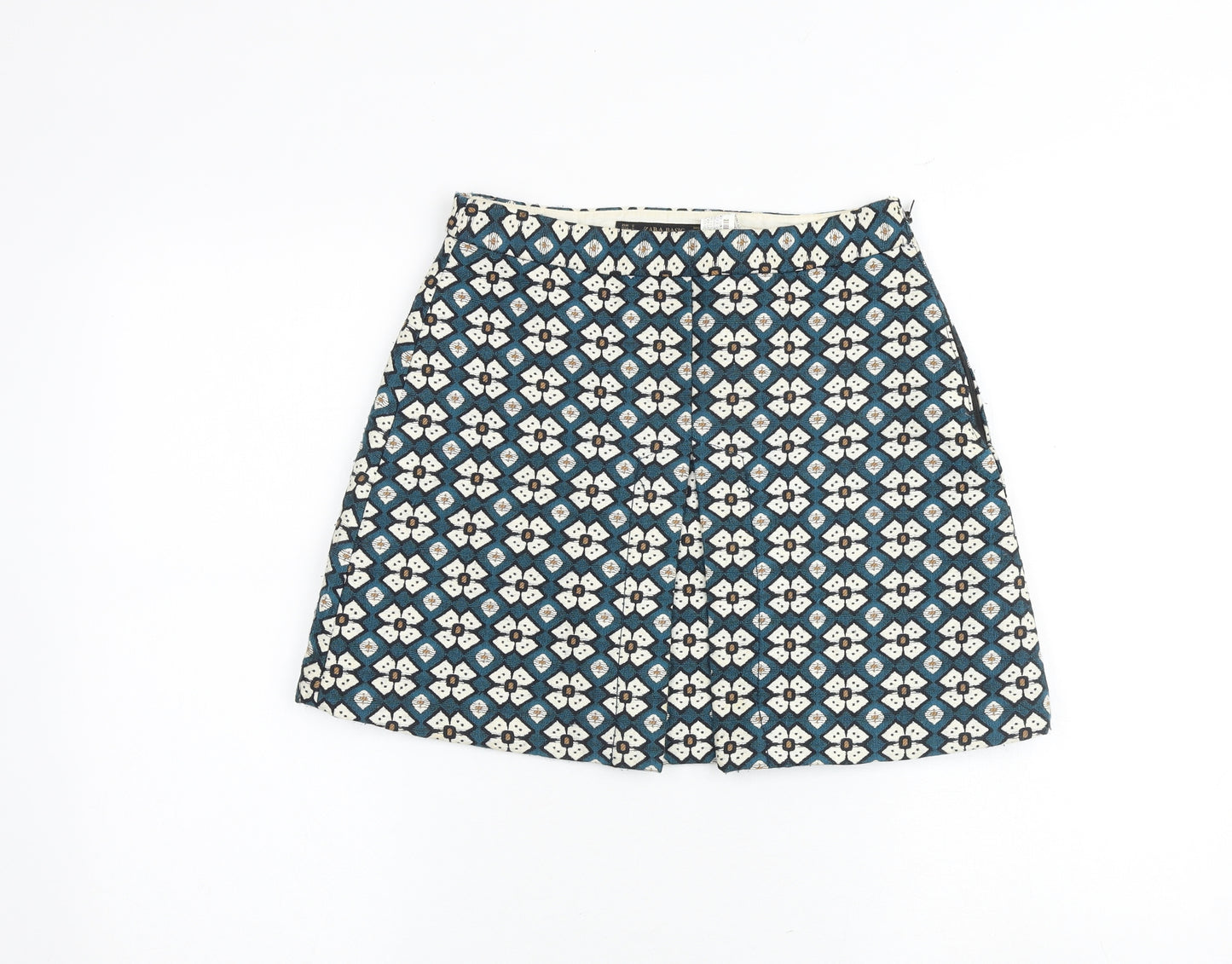 Zara Womens Multicoloured Floral Polyester A-Line Skirt Size S Zip