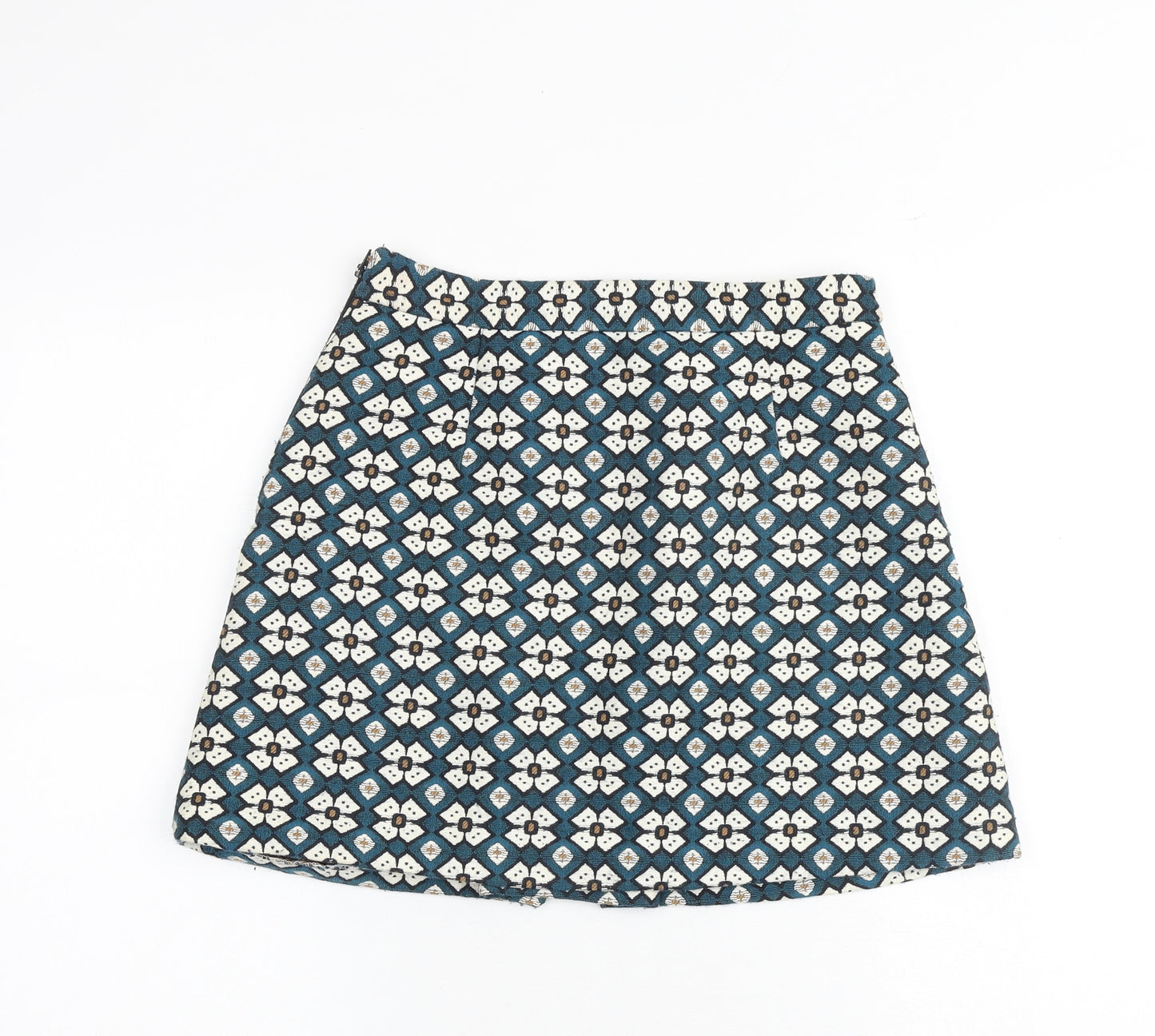 Zara Womens Multicoloured Floral Polyester A-Line Skirt Size S Zip