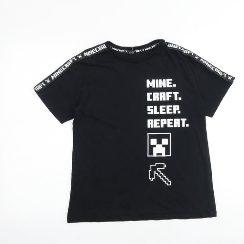 Mojang Boys Black 100% Cotton Basic T-Shirt Size 13-14 Years Round Neck Pullover - Minecraft