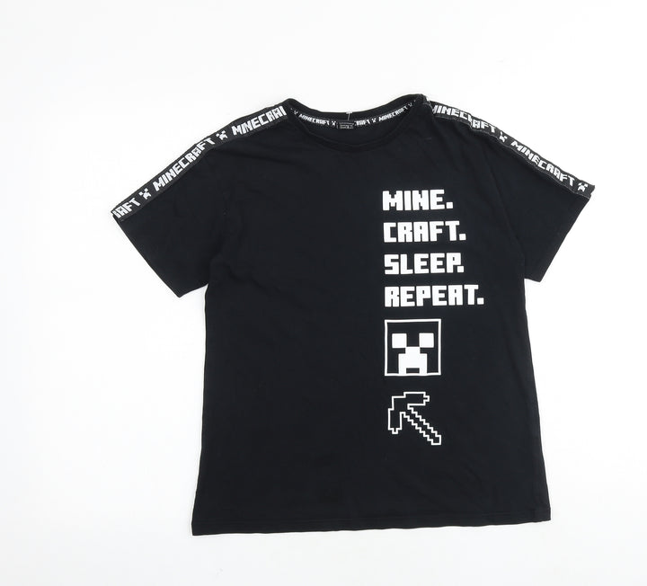 Mojang Boys Black 100% Cotton Basic T-Shirt Size 13-14 Years Round Neck Pullover - Minecraft