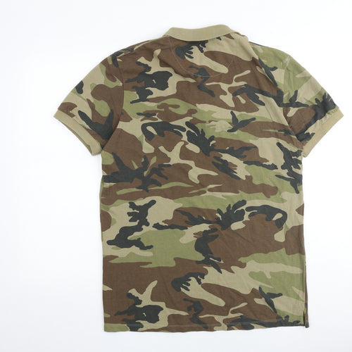 Zara Mens Multicoloured Camouflage 100% Cotton Polo Size M Collared Button
