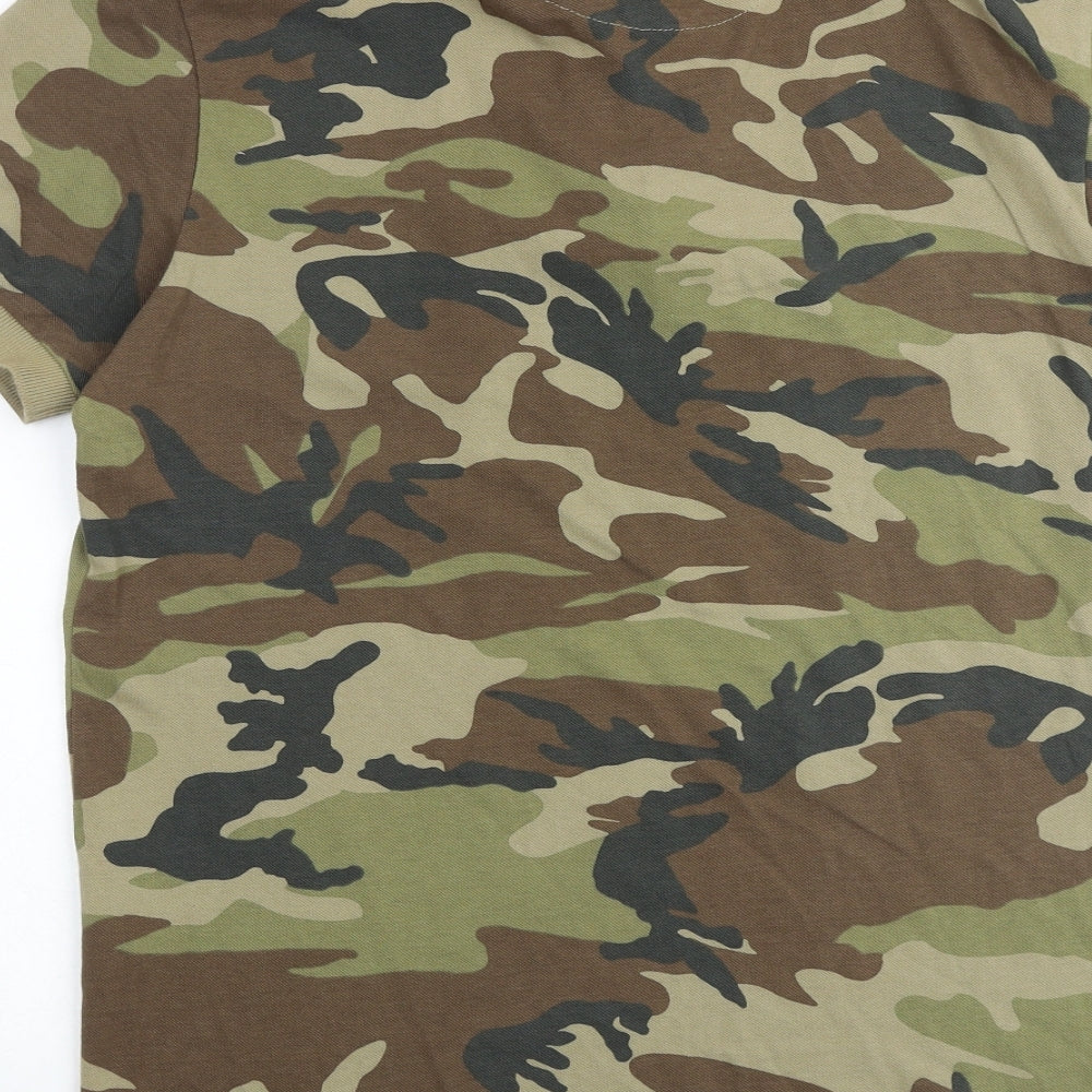 Zara Mens Multicoloured Camouflage 100% Cotton Polo Size M Collared Button