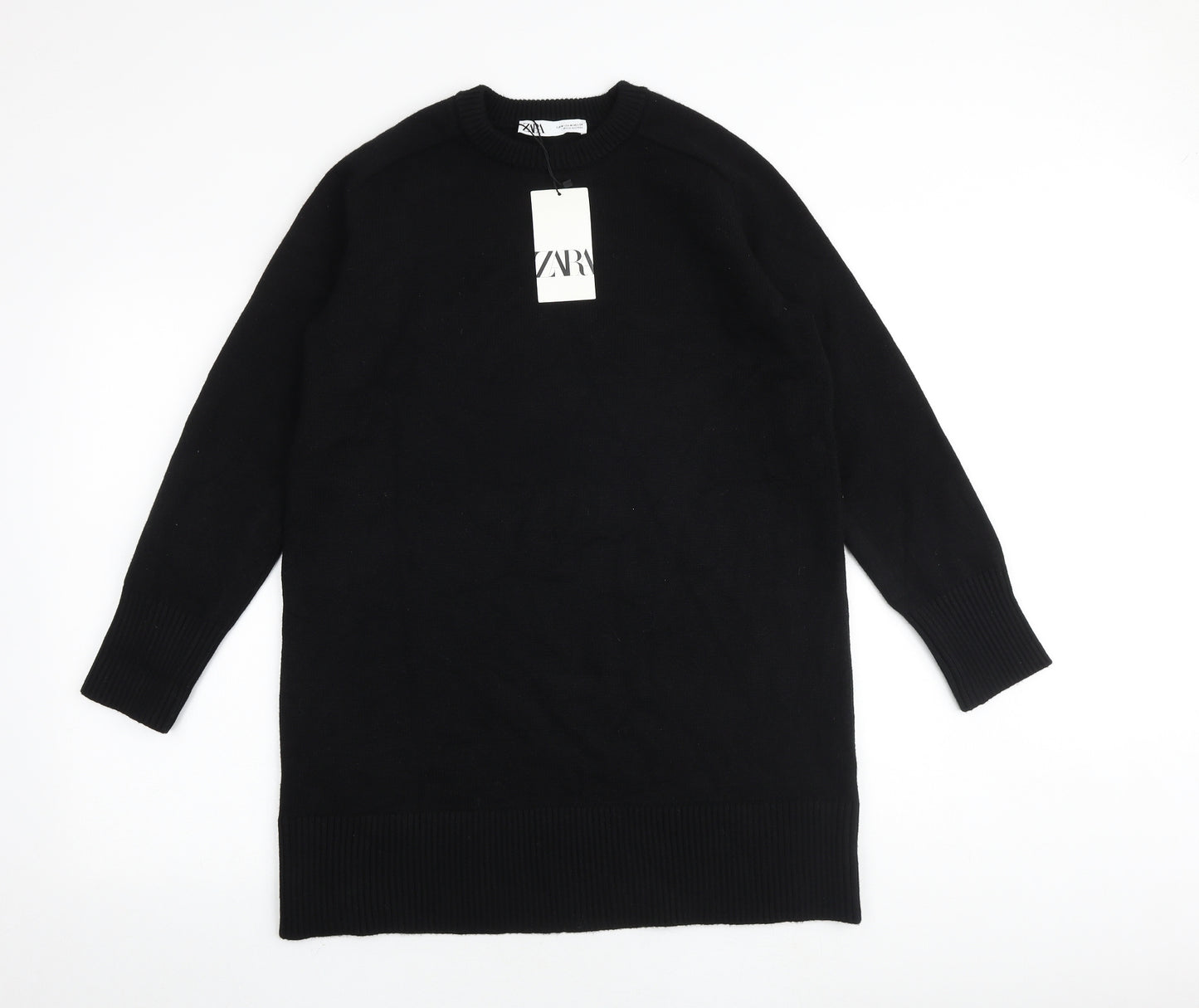 Zara Womens Black Viscose Jumper Dress Size M Round Neck Pullover