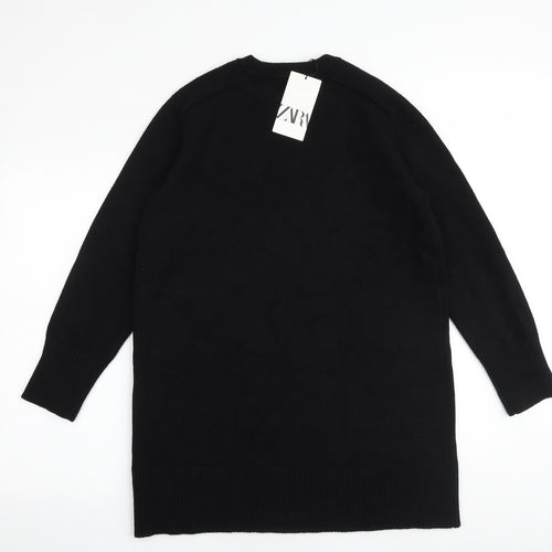 Zara Womens Black Viscose Jumper Dress Size M Round Neck Pullover