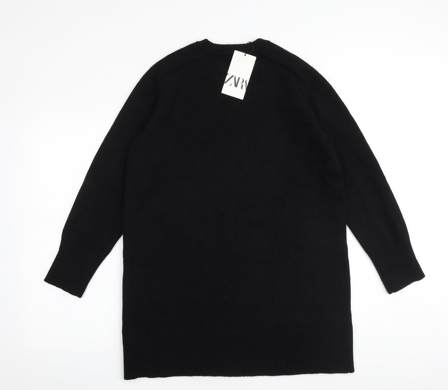 Zara Womens Black Viscose Jumper Dress Size M Round Neck Pullover