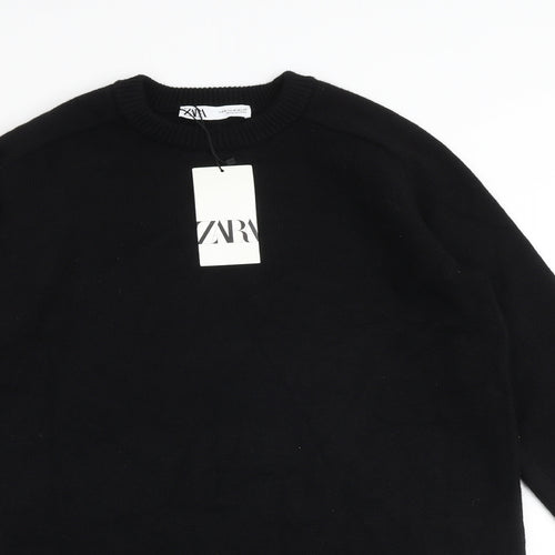 Zara Womens Black Viscose Jumper Dress Size M Round Neck Pullover