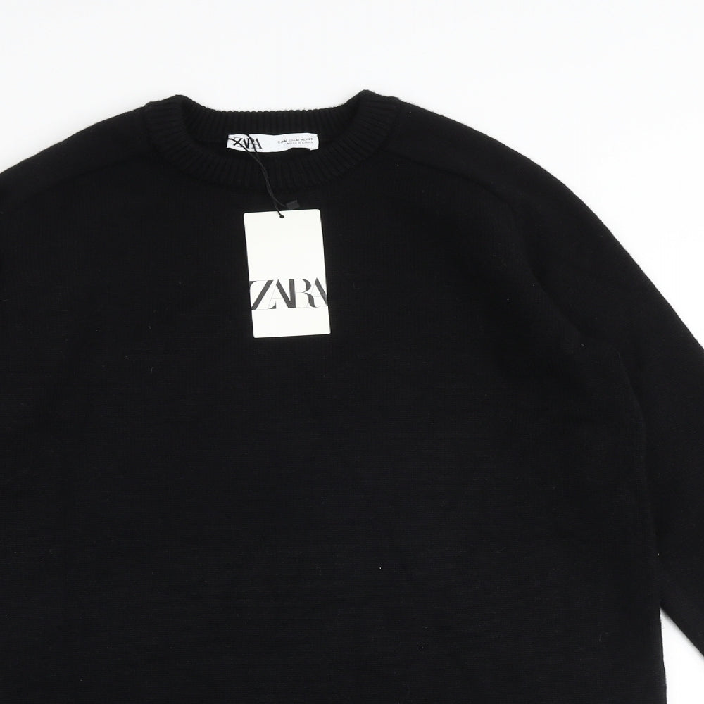 Zara Womens Black Viscose Jumper Dress Size M Round Neck Pullover