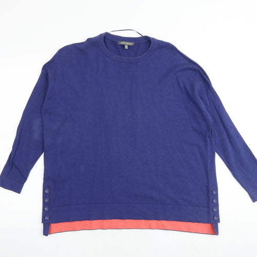 Laura Ashley Womens Blue Round Neck 100% Cotton Pullover Jumper Size 10