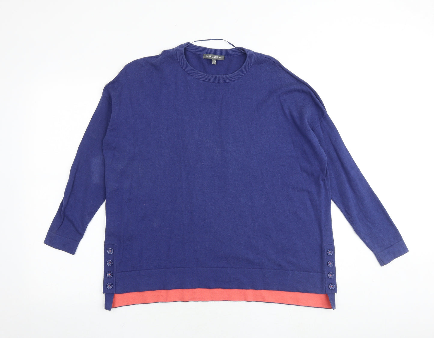 Laura Ashley Womens Blue Round Neck 100% Cotton Pullover Jumper Size 10