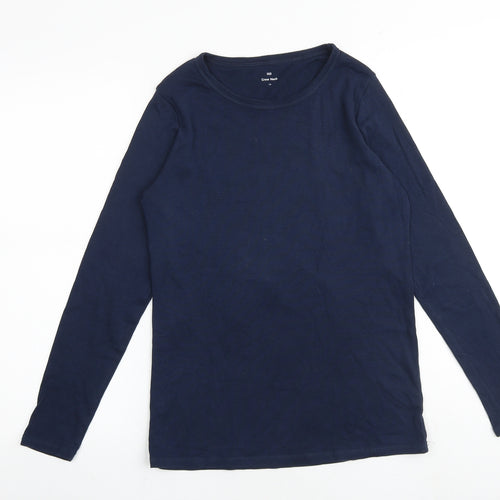 Marks and Spencer Womens Blue 100% Cotton Basic T-Shirt Size 14 Boat Neck