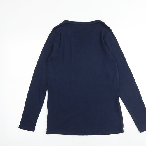 Marks and Spencer Womens Blue 100% Cotton Basic T-Shirt Size 14 Boat Neck