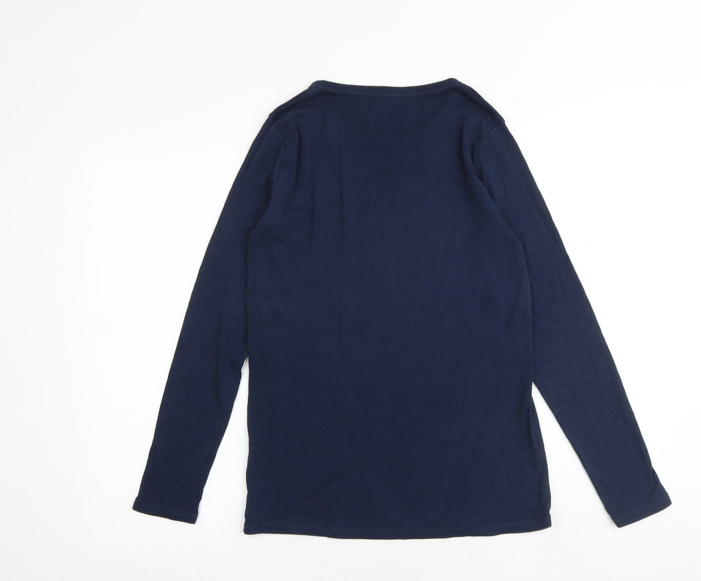 Marks and Spencer Womens Blue 100% Cotton Basic T-Shirt Size 14 Boat Neck