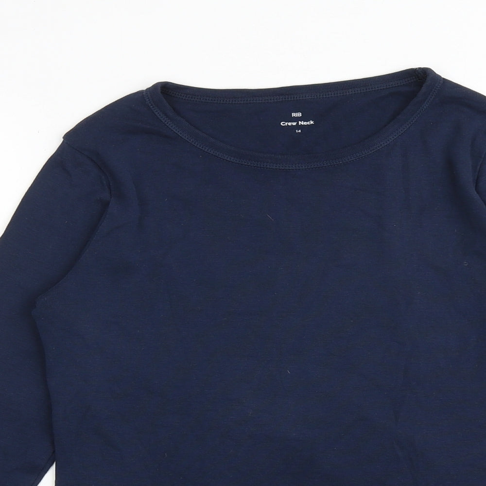 Marks and Spencer Womens Blue 100% Cotton Basic T-Shirt Size 14 Boat Neck