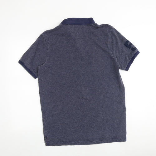 Tommy Hilfiger Mens Blue Geometric 100% Cotton Polo Size XL Collared Button