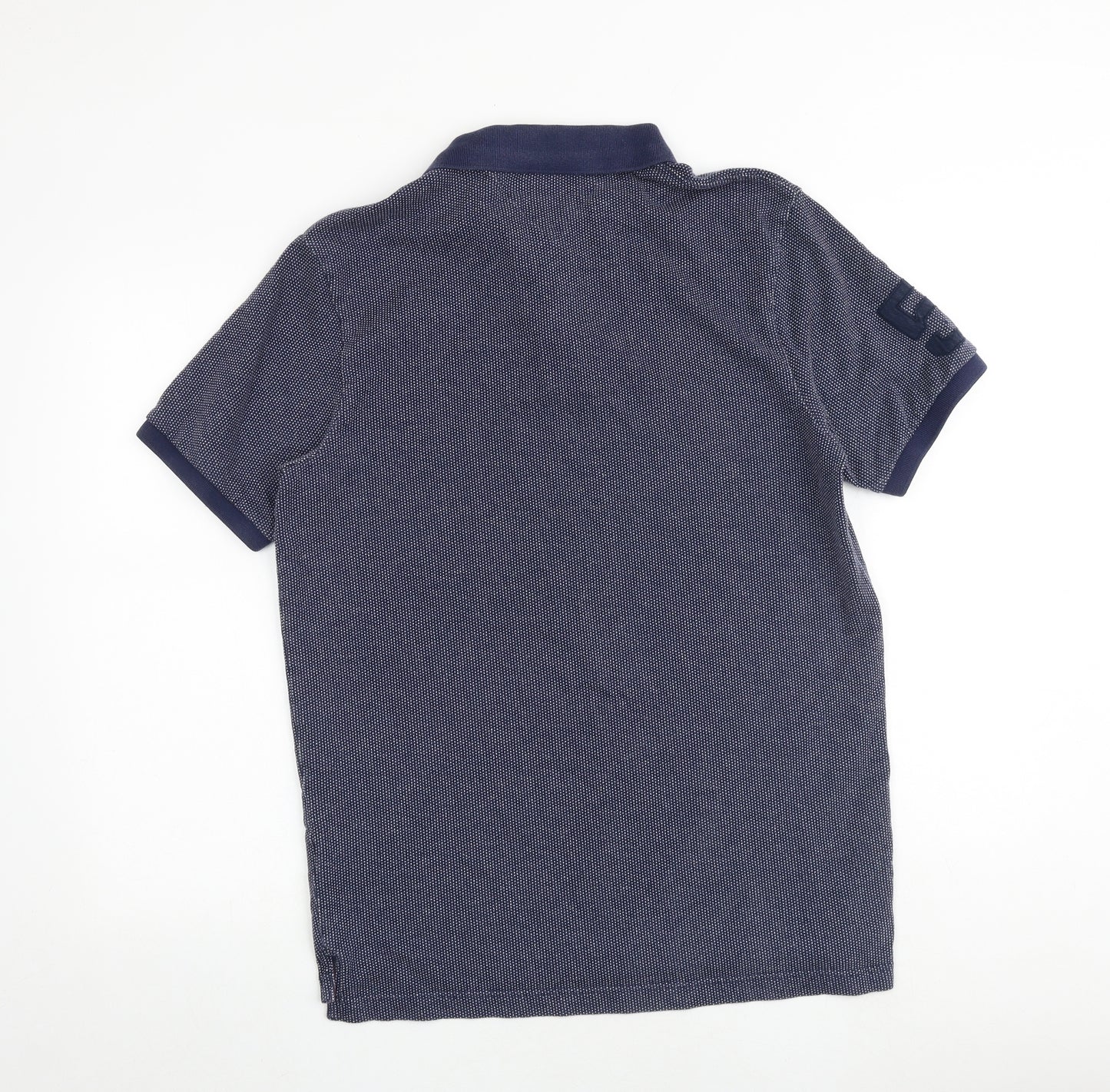 Tommy Hilfiger Mens Blue Geometric 100% Cotton Polo Size XL Collared Button
