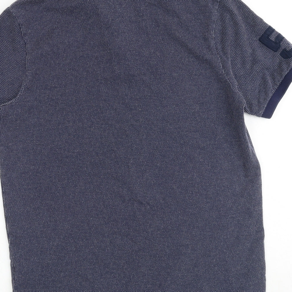 Tommy Hilfiger Mens Blue Geometric 100% Cotton Polo Size XL Collared Button