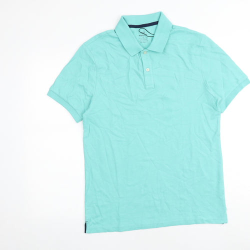 Marks and Spencer Mens Blue 100% Cotton Polo Size M Collared Button
