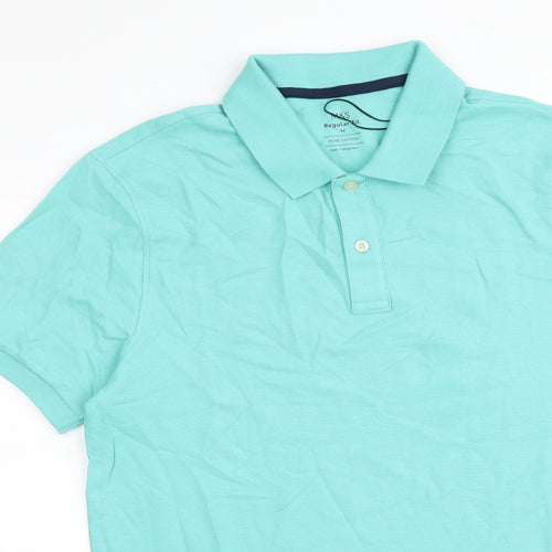 Marks and Spencer Mens Blue 100% Cotton Polo Size M Collared Button