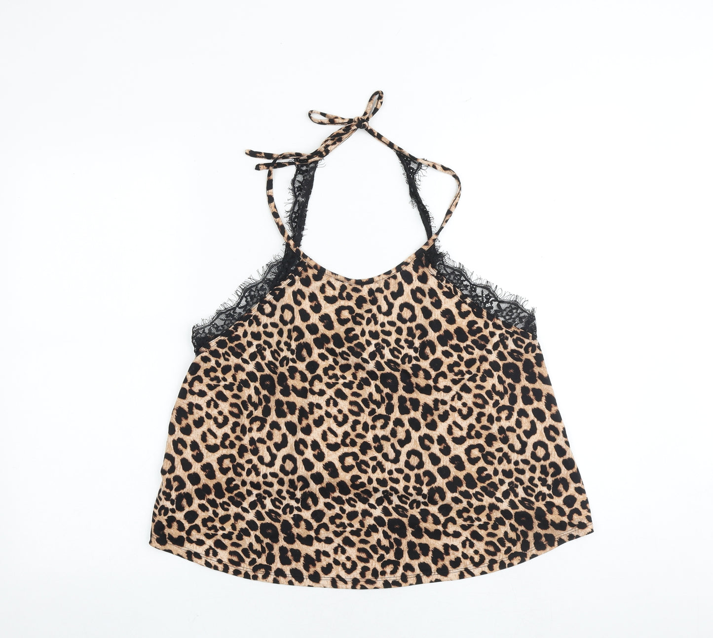 New Look Womens Brown Animal Print Polyester Camisole Tank Size L Halter - Leopard Print Lace Detail