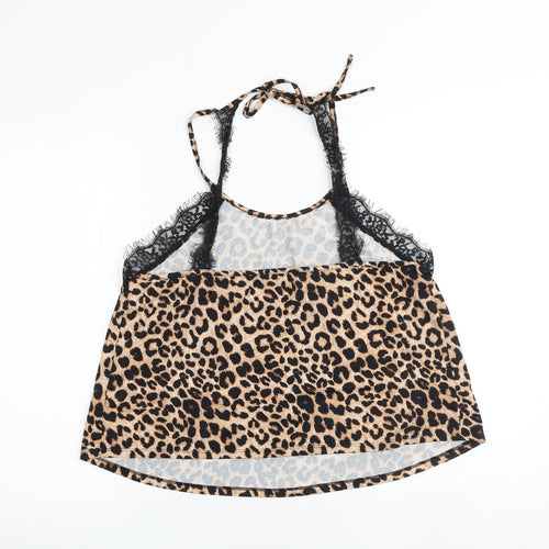 New Look Womens Brown Animal Print Polyester Camisole Tank Size L Halter - Leopard Print Lace Detail