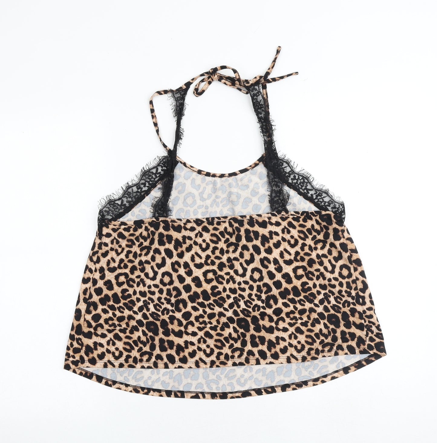 New Look Womens Brown Animal Print Polyester Camisole Tank Size L Halter - Leopard Print Lace Detail