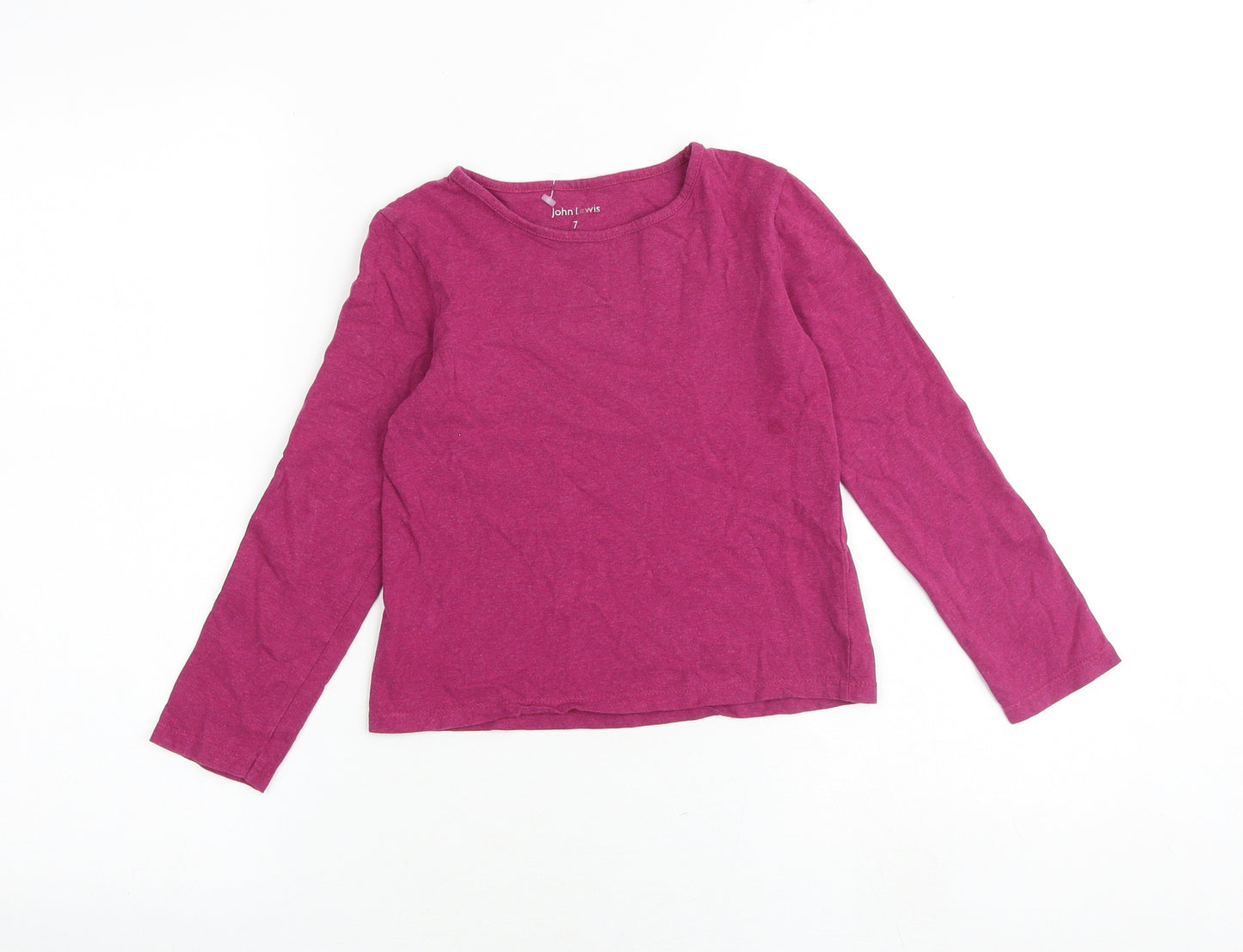 John Lewis Girls Pink 100% Cotton Basic T-Shirt Size 7 Years Boat Neck Pullover