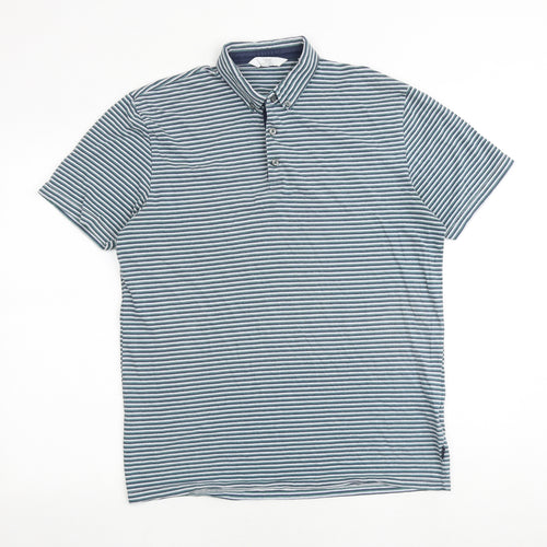 NEXT Mens Multicoloured Striped Cotton Polo Size M Collared Button
