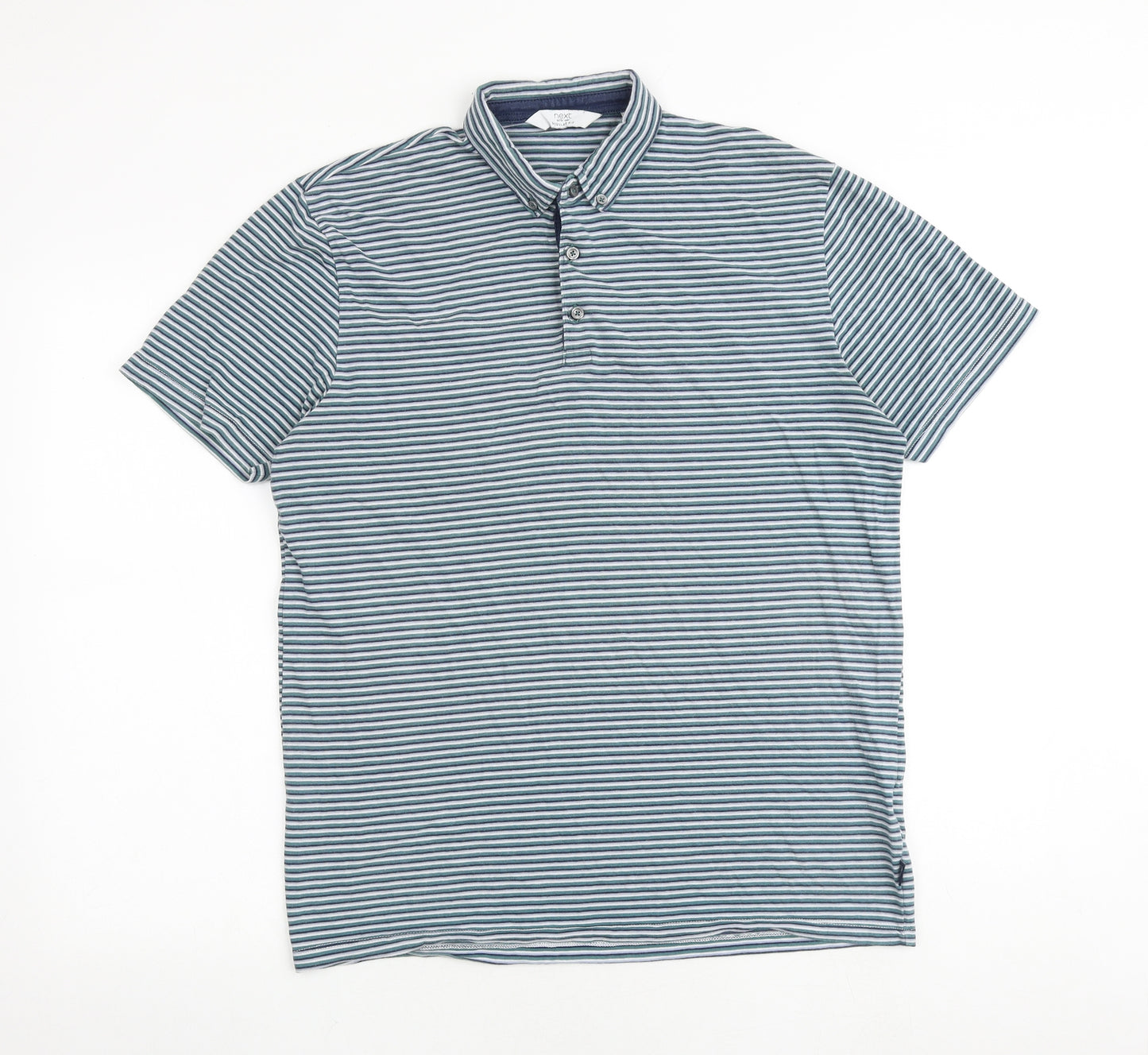 NEXT Mens Multicoloured Striped Cotton Polo Size M Collared Button