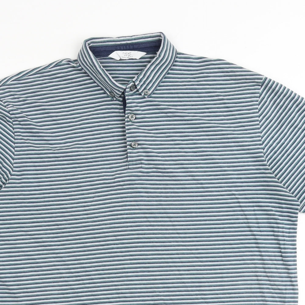 NEXT Mens Multicoloured Striped Cotton Polo Size M Collared Button